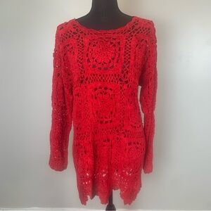 Vintage The Works Saks Fifth Avenue Women’s Red‎ Hand Crocheted Dress Y2K Size M